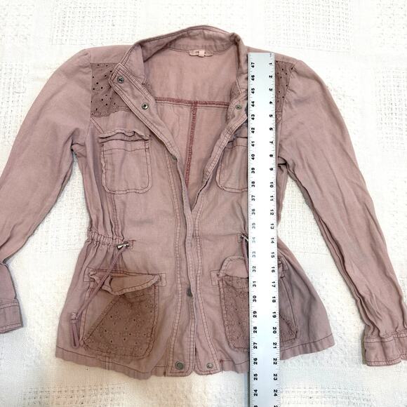 Maurices medium linen eyelet cinch waist utility jacket C2 3018 - Picture 4 of 11